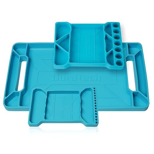 DURATECH Flexible Tool Tray, Silicone Tool Holder for Mechanics Storage, Heat and Chemical Resistant Tool Organizer for Automotive, Industry and Household(3pack blue)