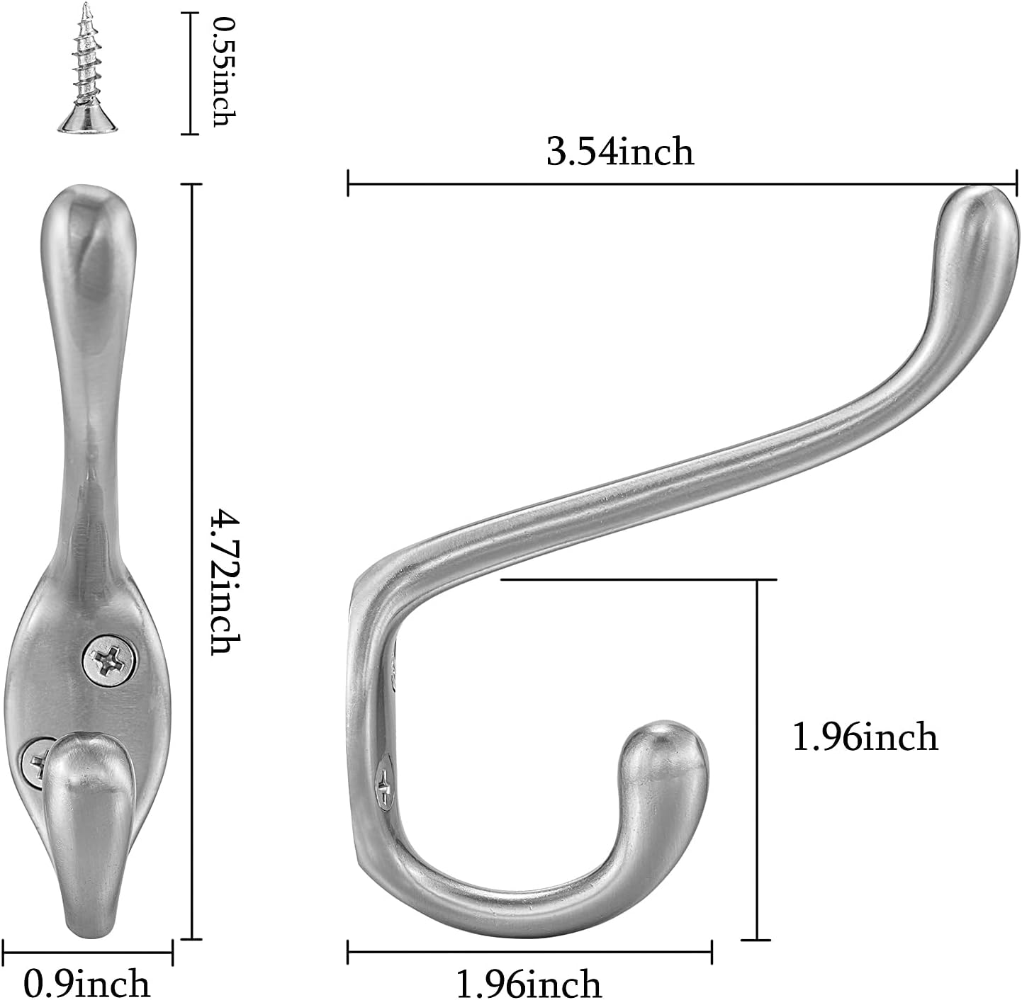 Coat Hooks 5 Pack - Heavy Duty Wall Mounted Brushed Nickel Door Hooks Double Prong Hooks for Hanging Clothes/Towels - Sturdiness Design with Better Mounting System - Image 7
