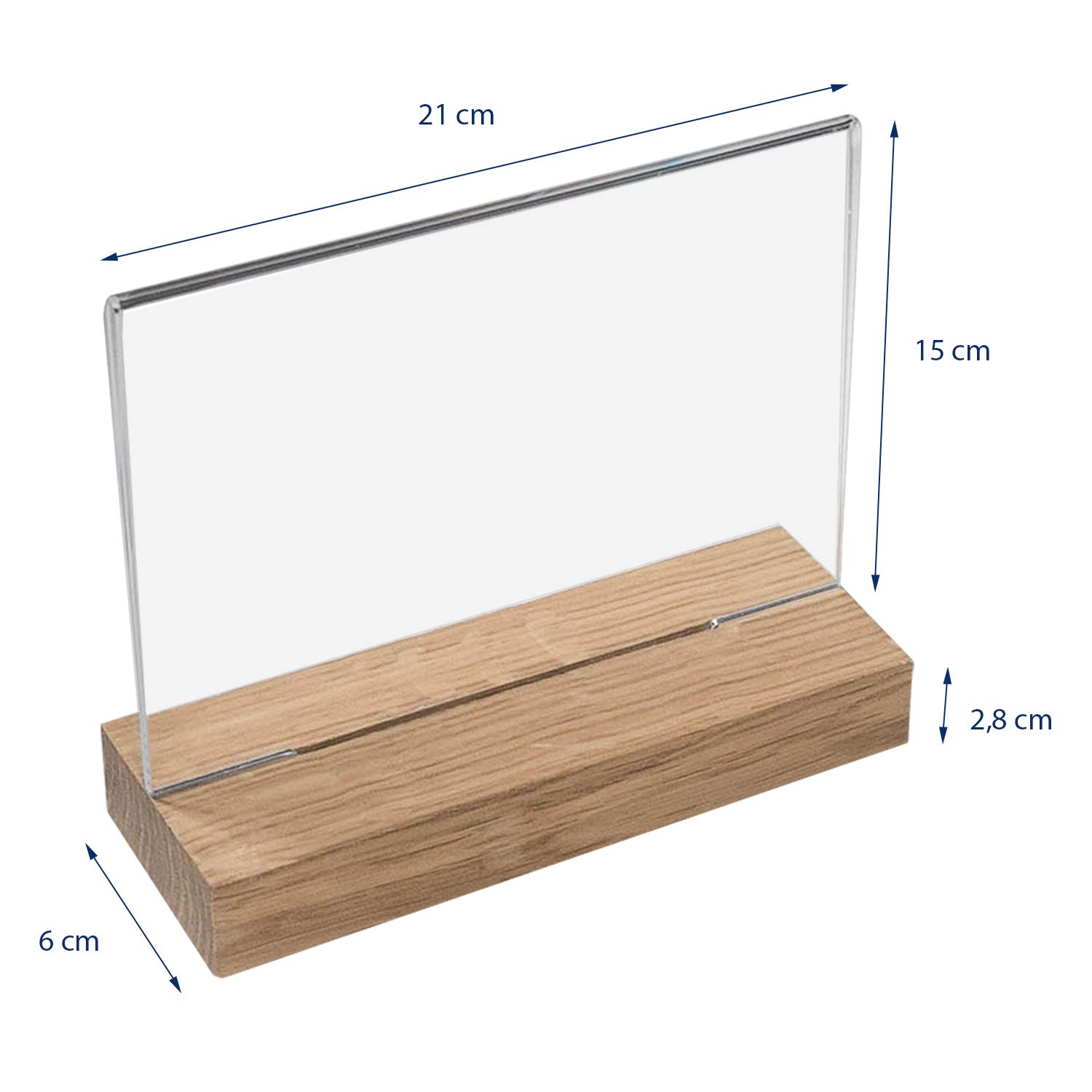 SWAWIS Set van 4 A5 acryl tafelstandaard met houten basis, posterhouder menudeur voor cafés restaurants hotel