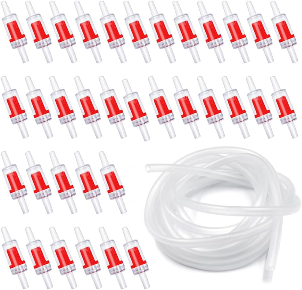 DanziX Aquarium Check Valve, One Way Non-Return Check Valve,Aquarium Air Pump Accessories for 3/16 Inch Airline Tubing-35PCS (Red)