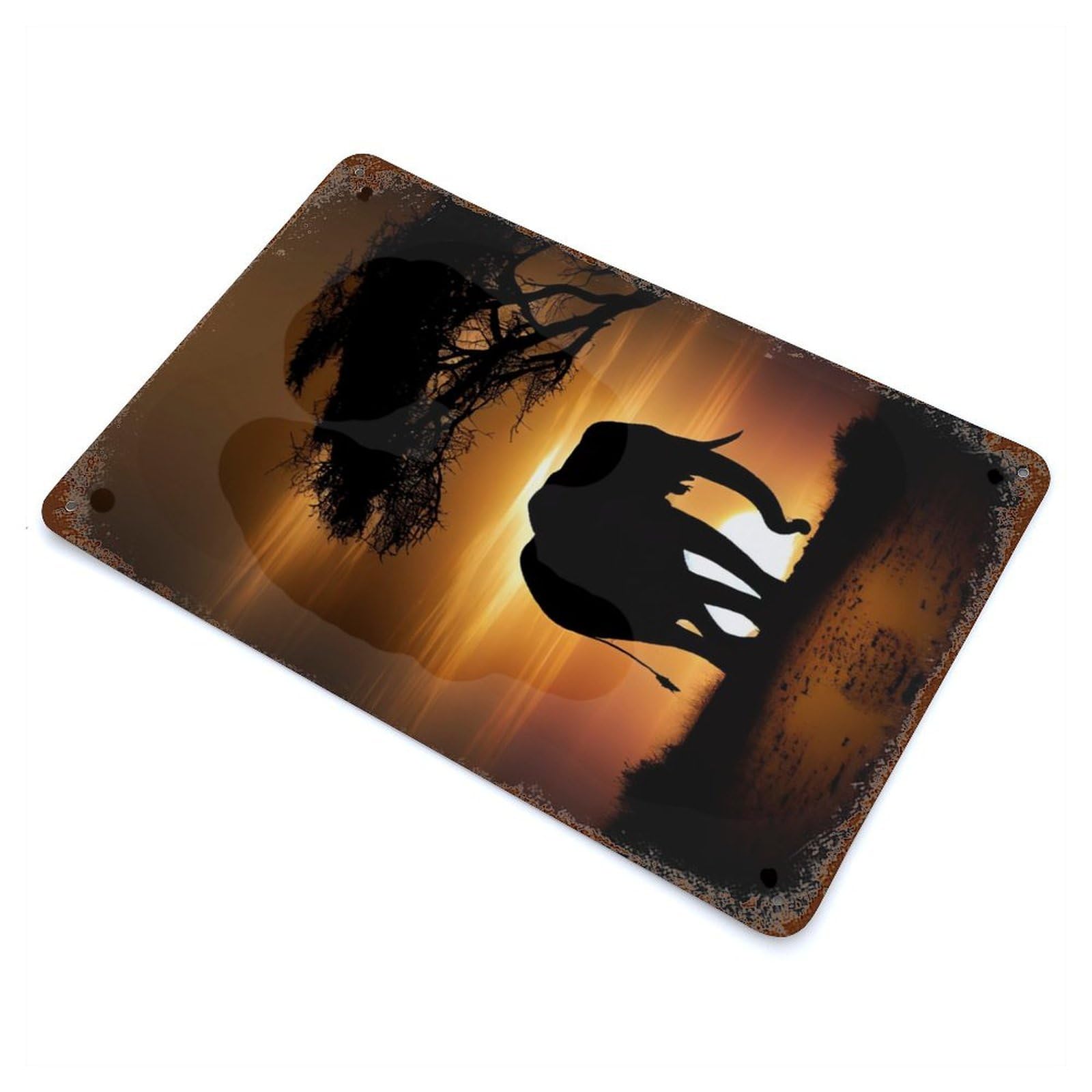 Elephant Sunset Retro Metal Sign 11.8"x7.9", Classic Wall Plaque for Garage, Pub Or Kitchen
