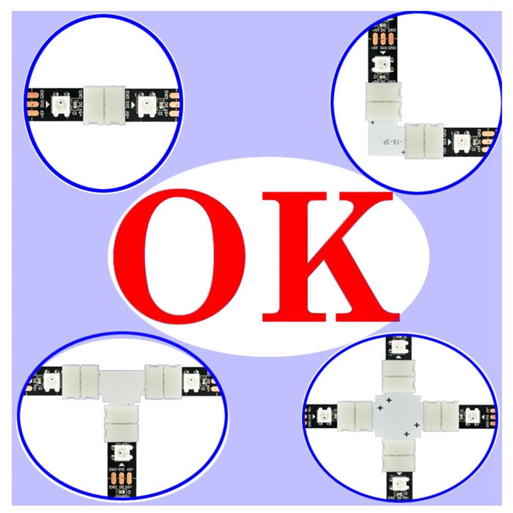 Connector WS2812b WS2813 WS2815 SK6812 WS2811 5050 RGB Led Strip 10mm 2 3 4 5Pin X T L Shape Corner Clip Free Soldering Terminal - (Style: A, Color: X connector, Package: 20PCS, Pins: 5PIN)