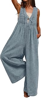 Women Flowy Sleeveless Jean Jumpsuit Wide Leg Overalls Baggy Pleated Ruffle Tank Romper Summer Y2k 2025 Pocket