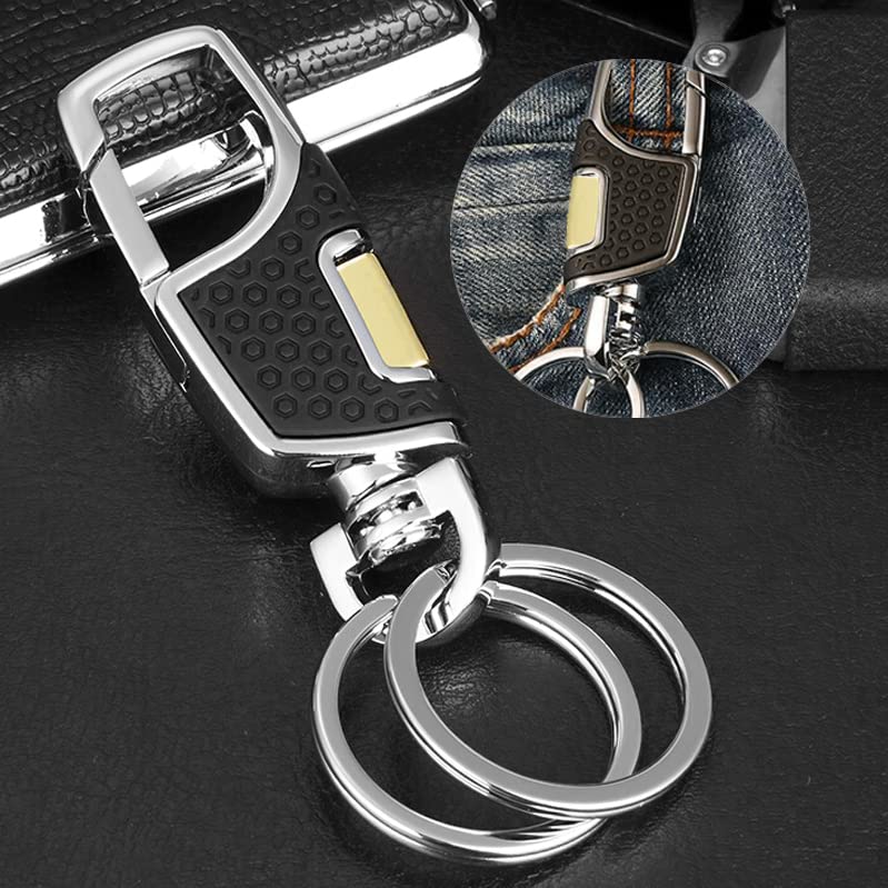 Car Keychain Premium Keychain 2 Keyrings Chrome Plated Stainless Steel Heavy Duty Car Keychain Men and Women Heavy Car Keychain Keychain-Black