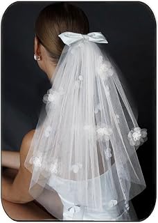 Light Up Bow Wedding Veil White Floral Bachelorette Party veil for Women