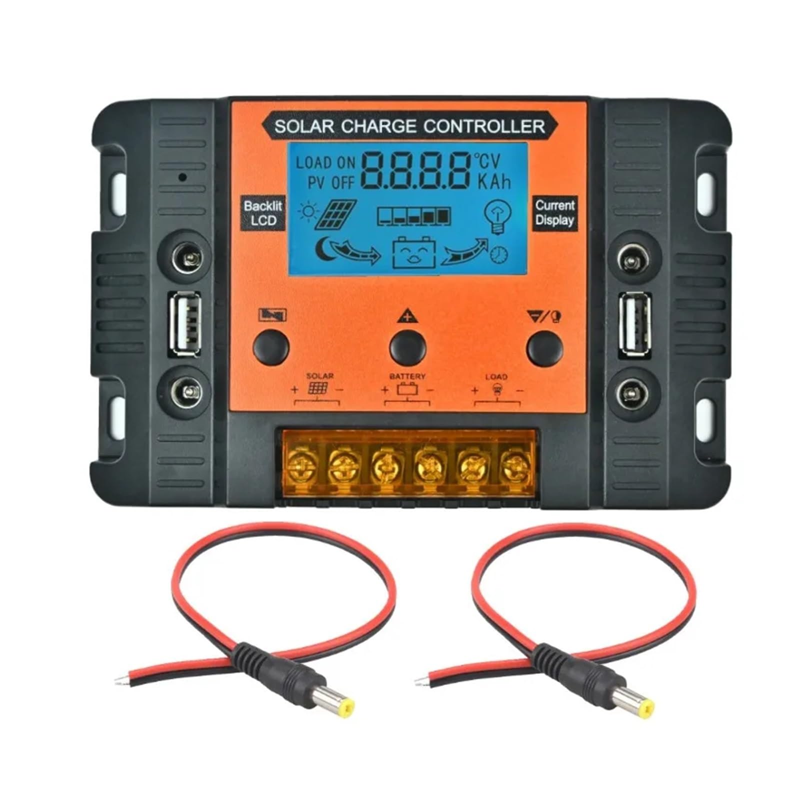 Regolatore Solare 12V24V30A con Quattro Fori CC, Schermo di Visualizzazione Retroilluminato, Regolatore di Carica for Generazione di Energia Fotovoltaica