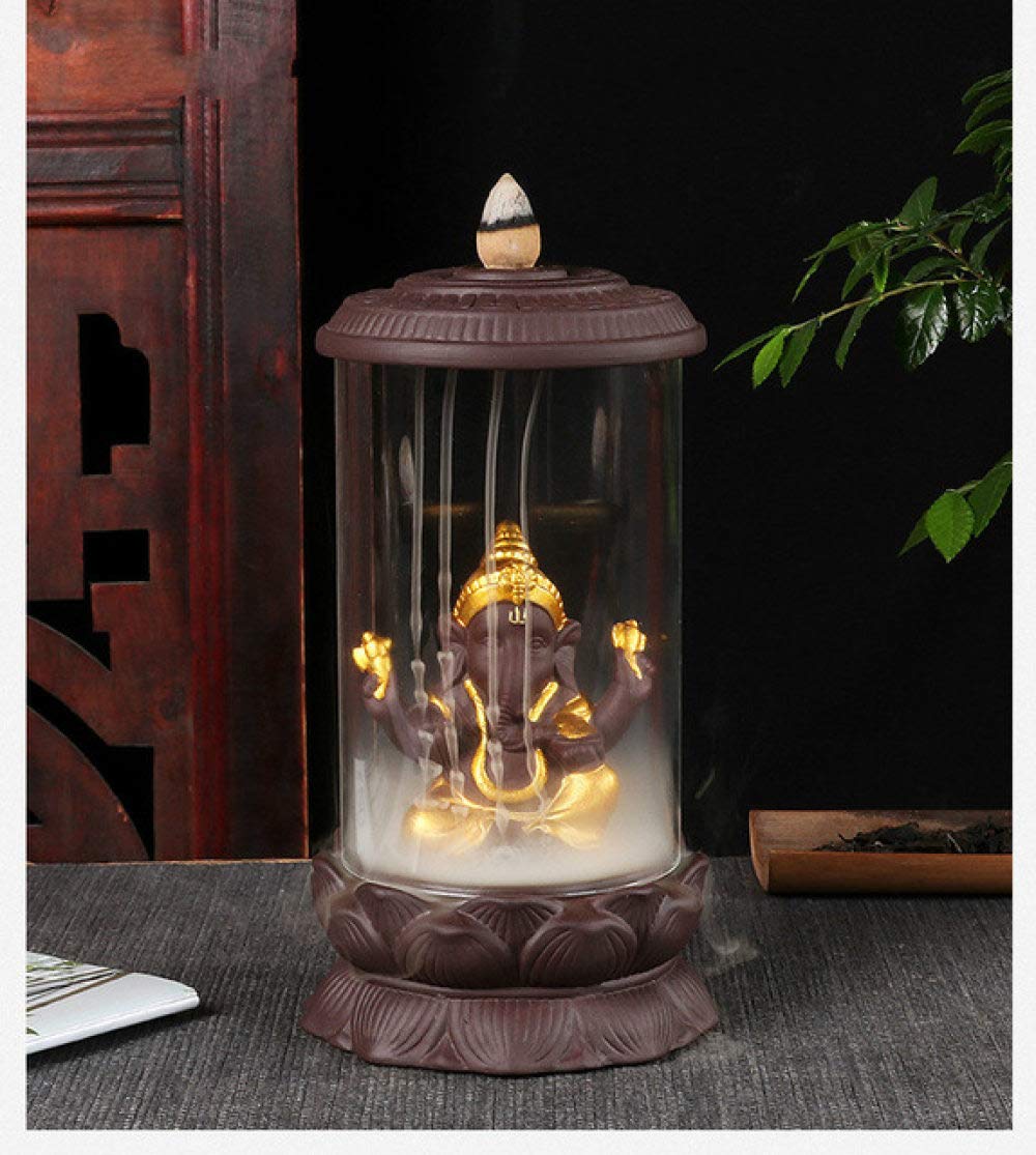 Quemador de Incienso de reflujo Arena púrpura Estatua Creativa de Buda Dorado Ganesha Budismo decoración Zen Budismo decoración, Lavanda