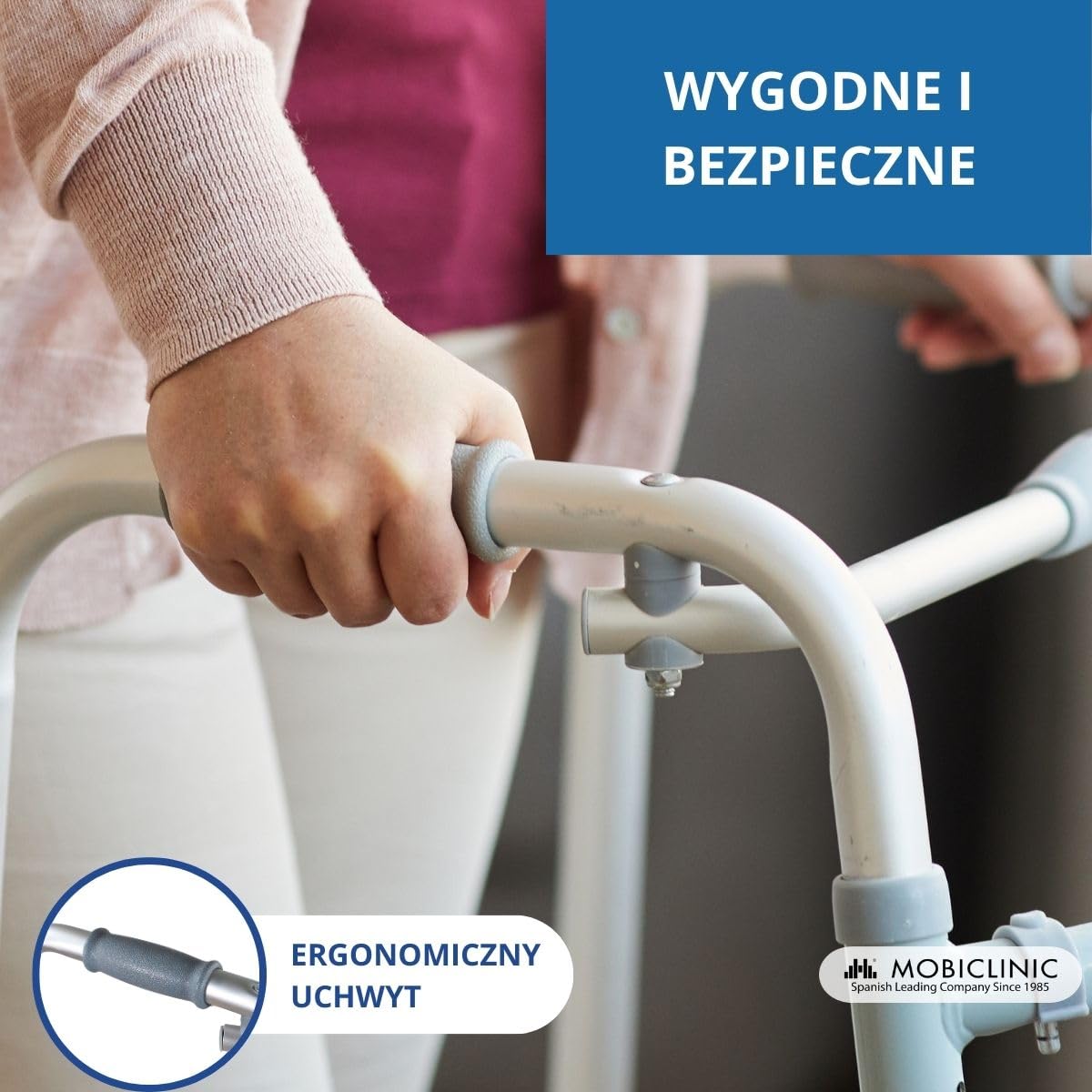 Mobiclinic® Chodzik dla seniorów składany lekki aluminiowy antypoślizgowy szary