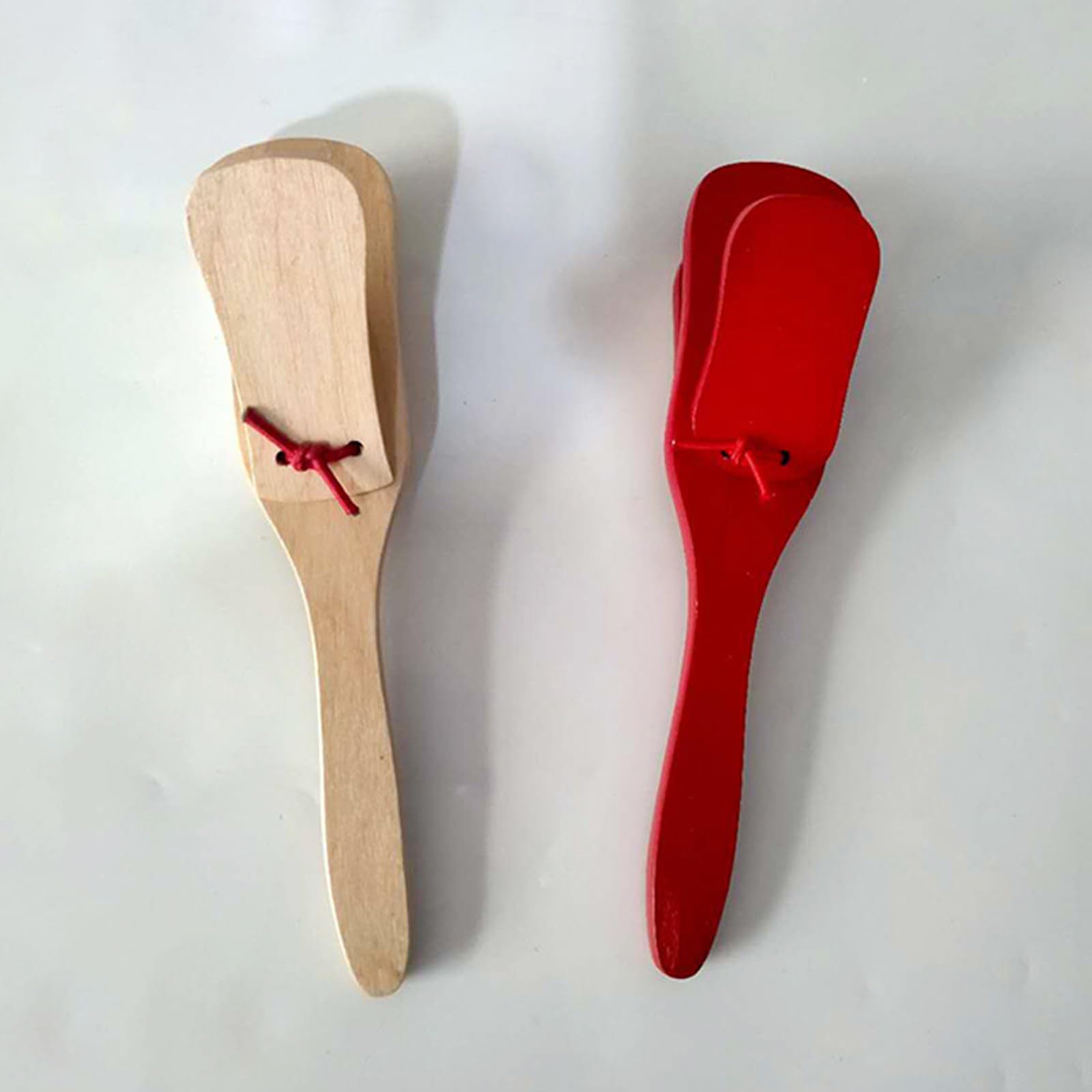 2 Stück Professionelle Kastagnetten, Einzelset mit Griff, Holz Kastagnet Klapper Pädagogisches Musikinstrument 20,3 cm (Braue Holzfarbe)