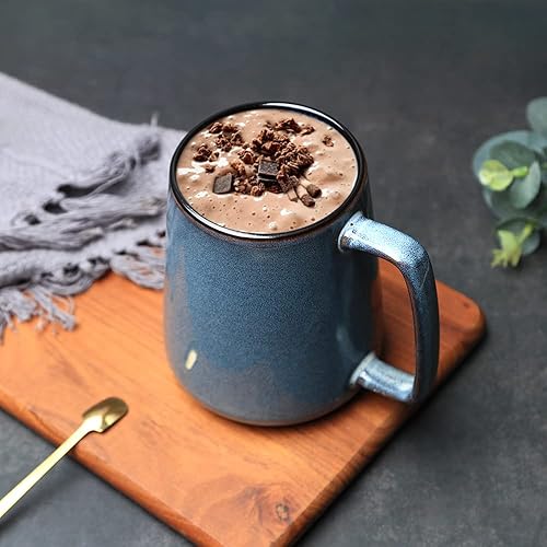 Miniatura 6 de Tazas de café de cerámica de 24 onzas23.7 fl oz con mango dorado, taza de té extra grande para oficina y hogar, regalo y regalo, azul, extra grande