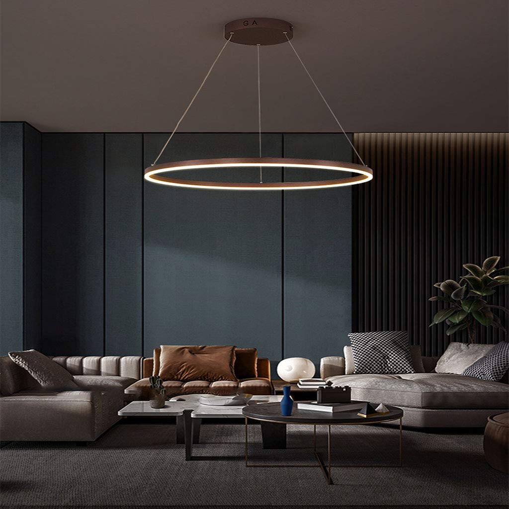 LED Pendellampe Wohnzimmerlampe Pendelleuchte Dimmbar Mit Fernbedienung Kronleuchter Moderne Esstischlampe Aluminium Runde Acryl Beleuchtung Deckenleuchte,Braun,1lap 60cm