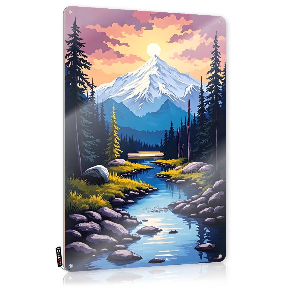 Fzfn Colour Cool Wall Art Aesthetic Vintage Style | Sunset Serenity: A Mountain Stream Landscape Preppy Haves Home Decor(30X40cm)