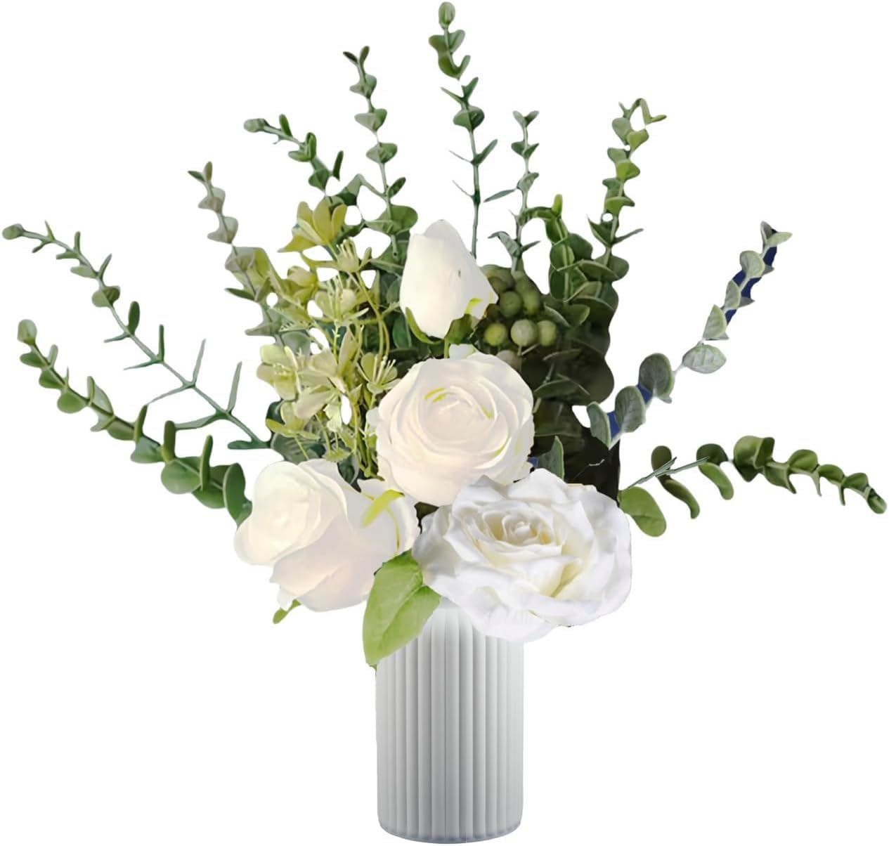 Rose Artificiali Realistiche in Seta in Vaso - Eleganti Fiori Artificiali Bianchi per La Casa, Lufficio, La Tavola E Le Decorazioni per Matrimoni - Composizione Floreale Realistica