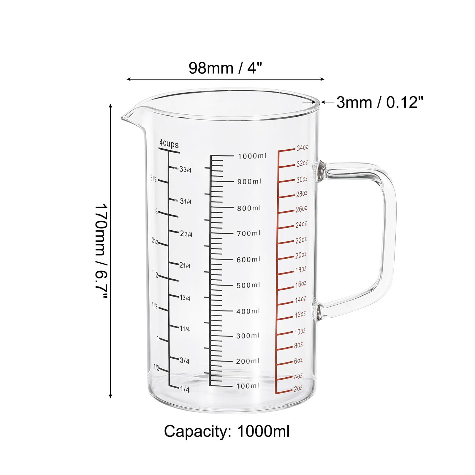 PATIKIL Glass Measuring Cup with Handle - Image 2