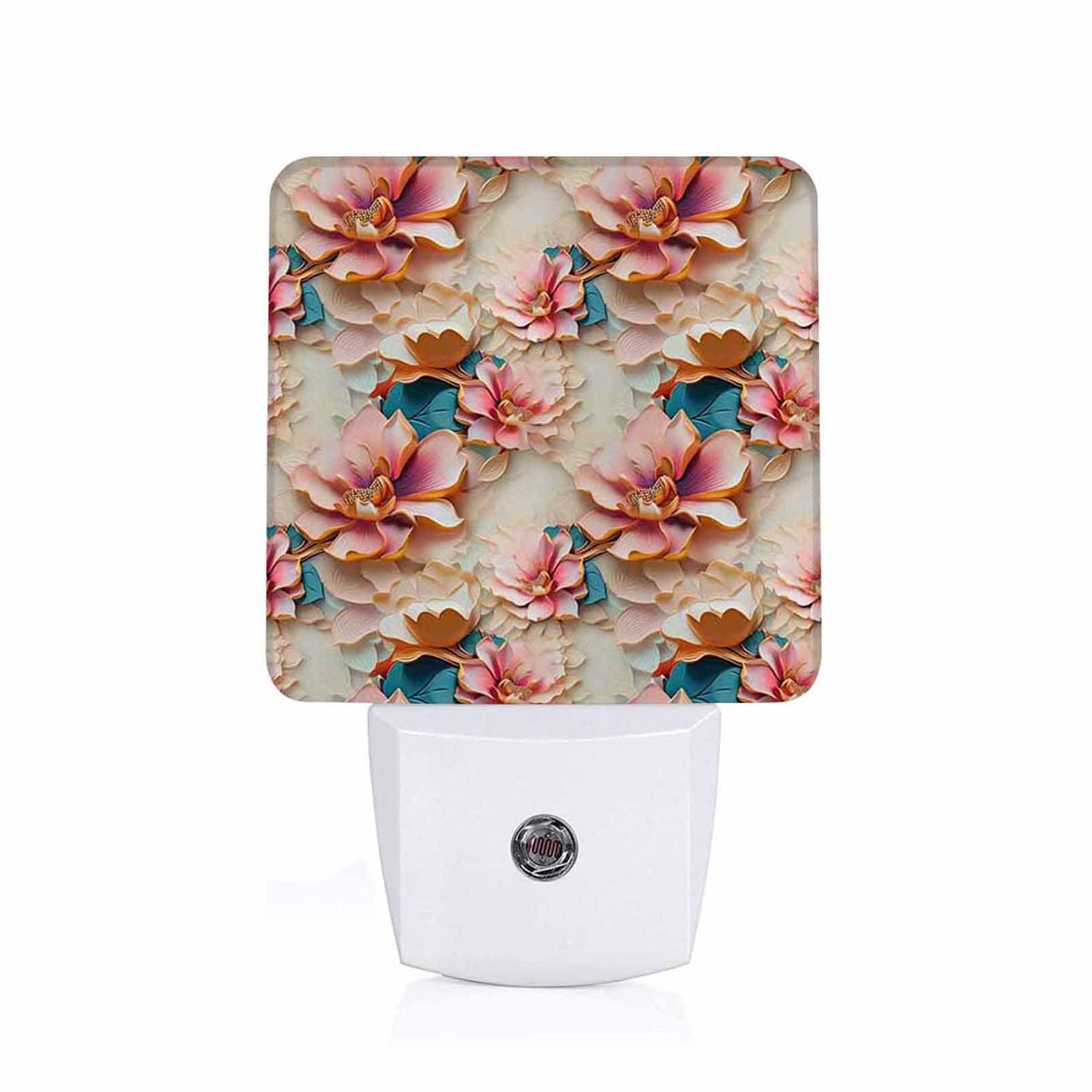 LED Night Light Lamp with Smart Sensor Dusk to Dawn Sensor Pink Flowers Floral Nature Decor Night Light