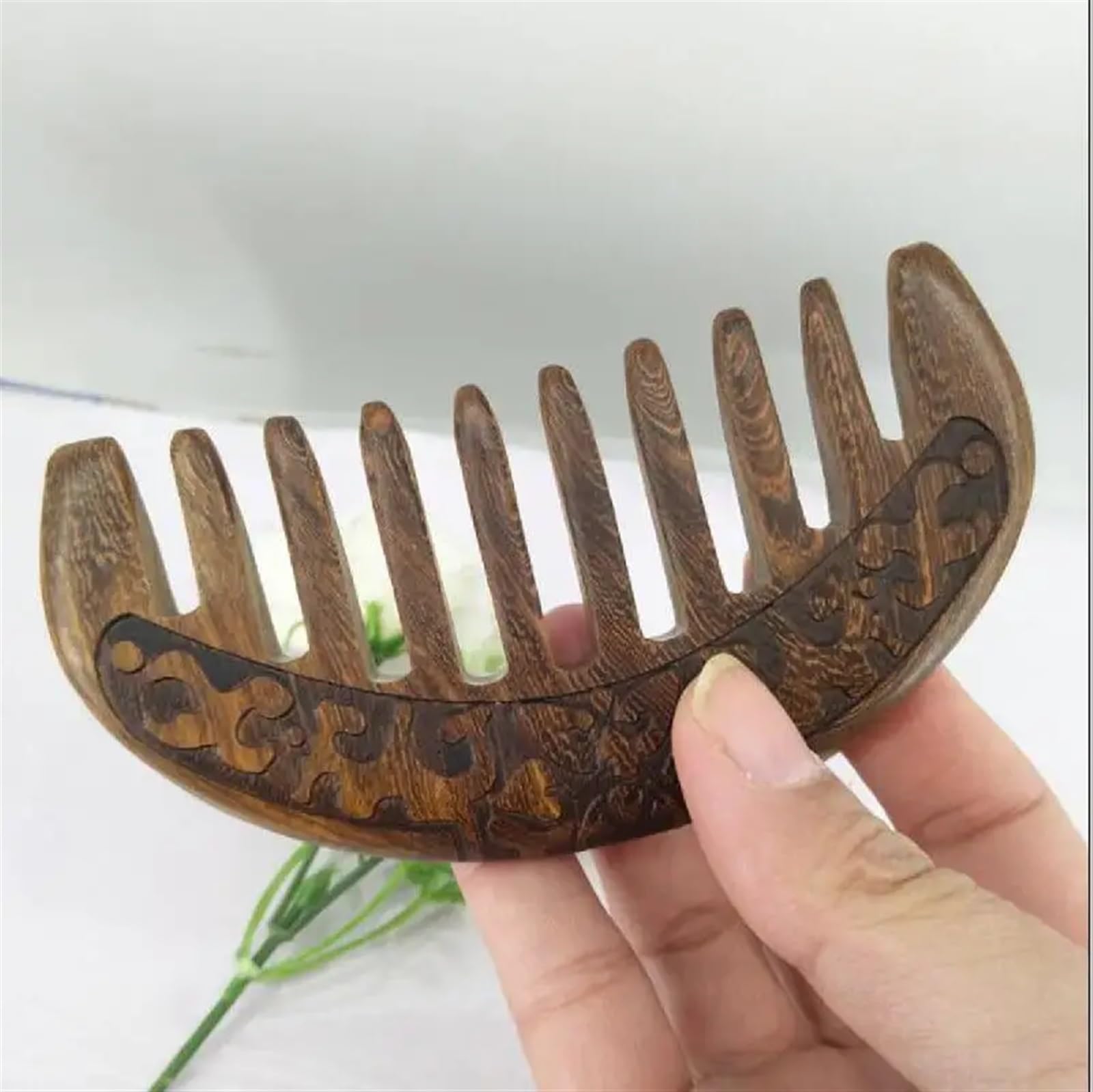 Peine de sándalo negro, diente súper ancho, masaje de pelo liso y rizado, peine de madera, peine de barba de bolsillo, 1 Uds.