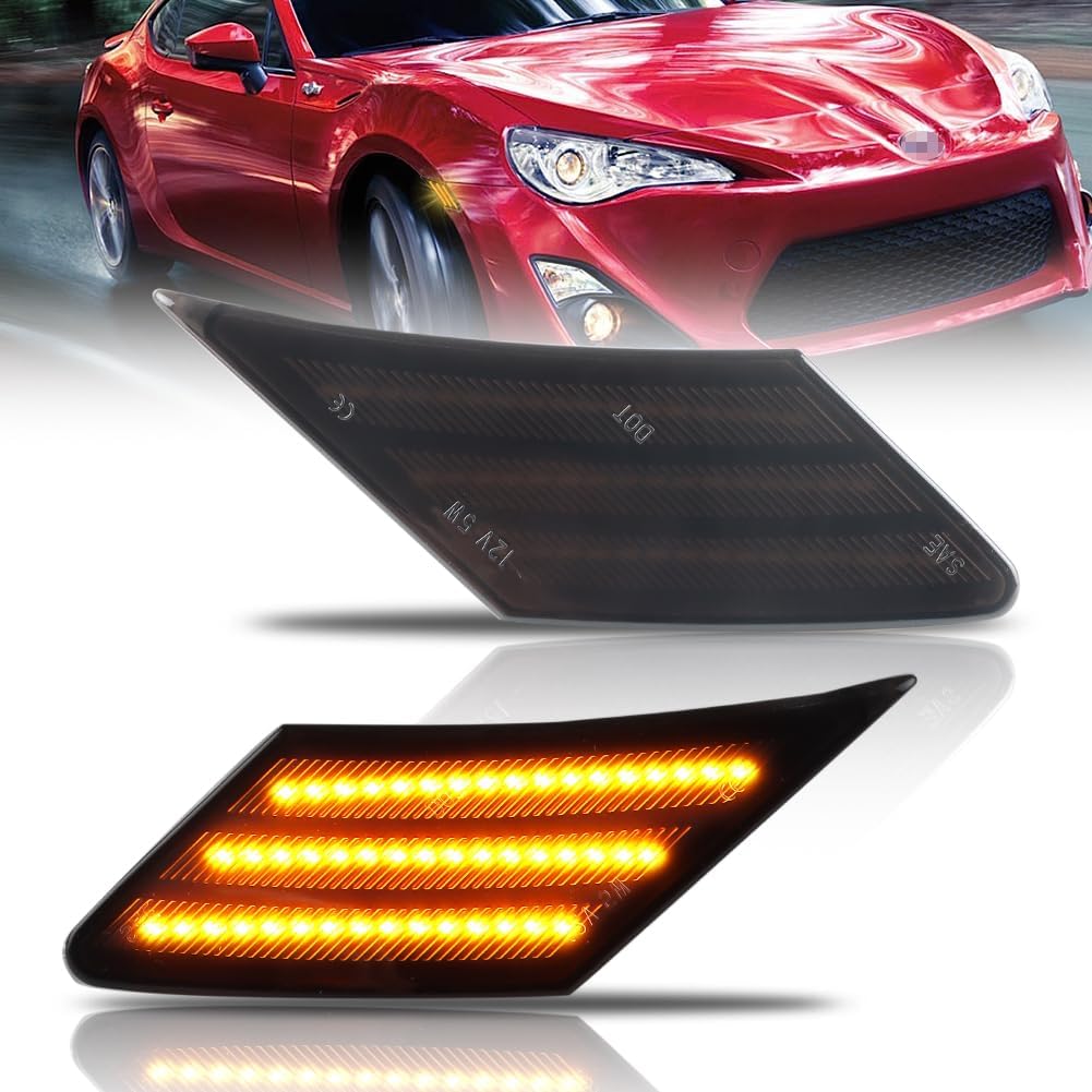 New 2 PCS Front Fender LED Side Marker Lights for 2013-2019 Scion FR-S Suba-ru BRZ Toyo-ta FT86, Smoked Lens Side Markers Turn Signal Lights, [Ultra-Bright] Amber LED Side Bumper Marker Lamp