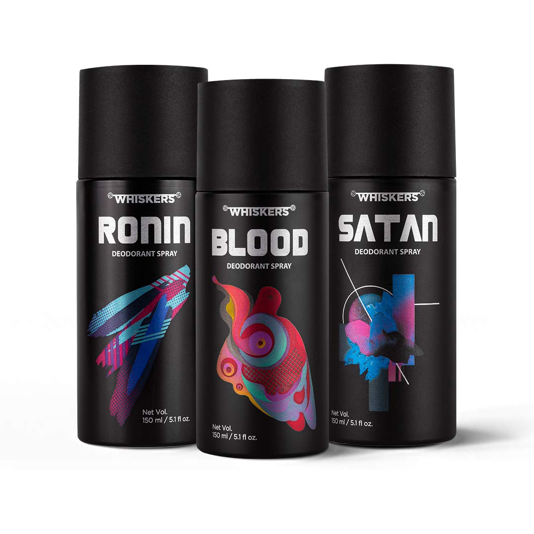 WhiskersBody Deodorant Spray Perfume 150ml, (Combo of Blood, Ronin & Satan, Pack of 3)