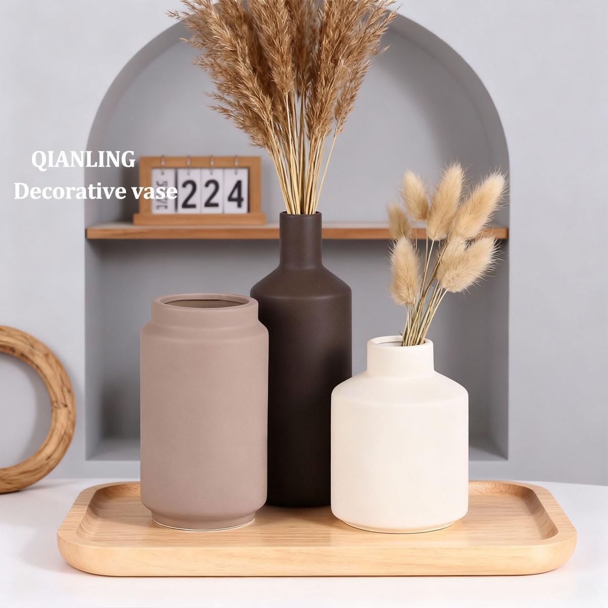 Ceramic Vase Set of 3 - Modern Neutral Vases Home Decor, Minimalism Decorative Vases, Boho Decor Small Flower Vase for Shelf, Dining Table Entryway Mantel Centerpiece Bookshelf Living Room Bathroom - Image 5