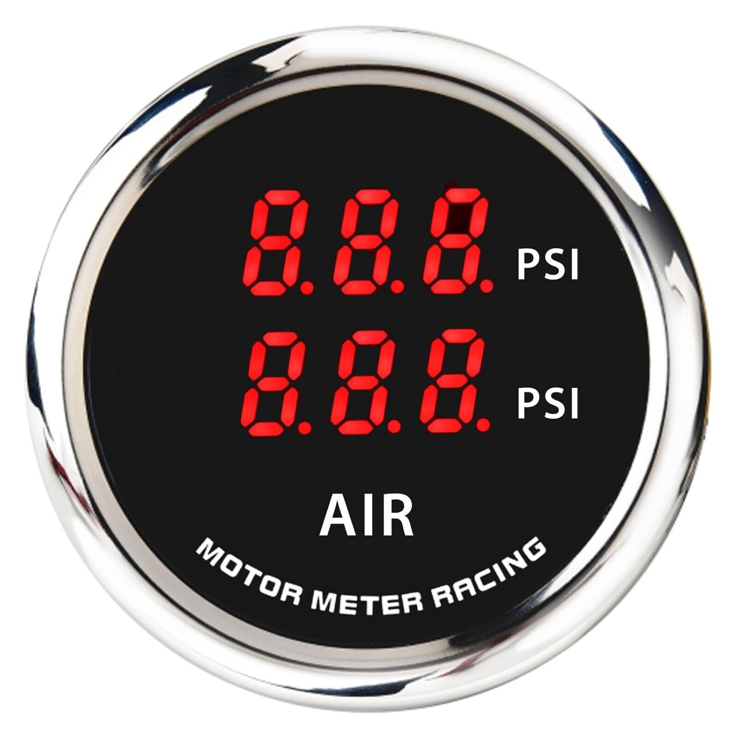 MOTOR METER RACING W Pro Series 52mm 2-1/16" Digital Air Ride Air Bag Suspension Pressure Gauge 0-220 PSI Black Dial Red LED Display with Mechanical Pressure Sensor