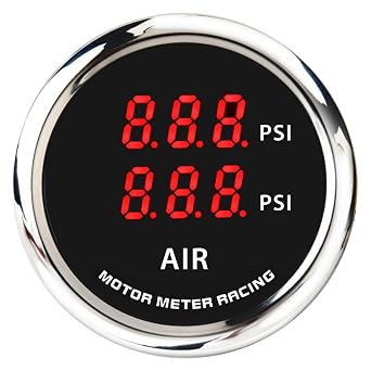 MOTOR METER RACING 52mm 2-1/16" Dual Air Ride Air Pressure Gauge 220 PSI