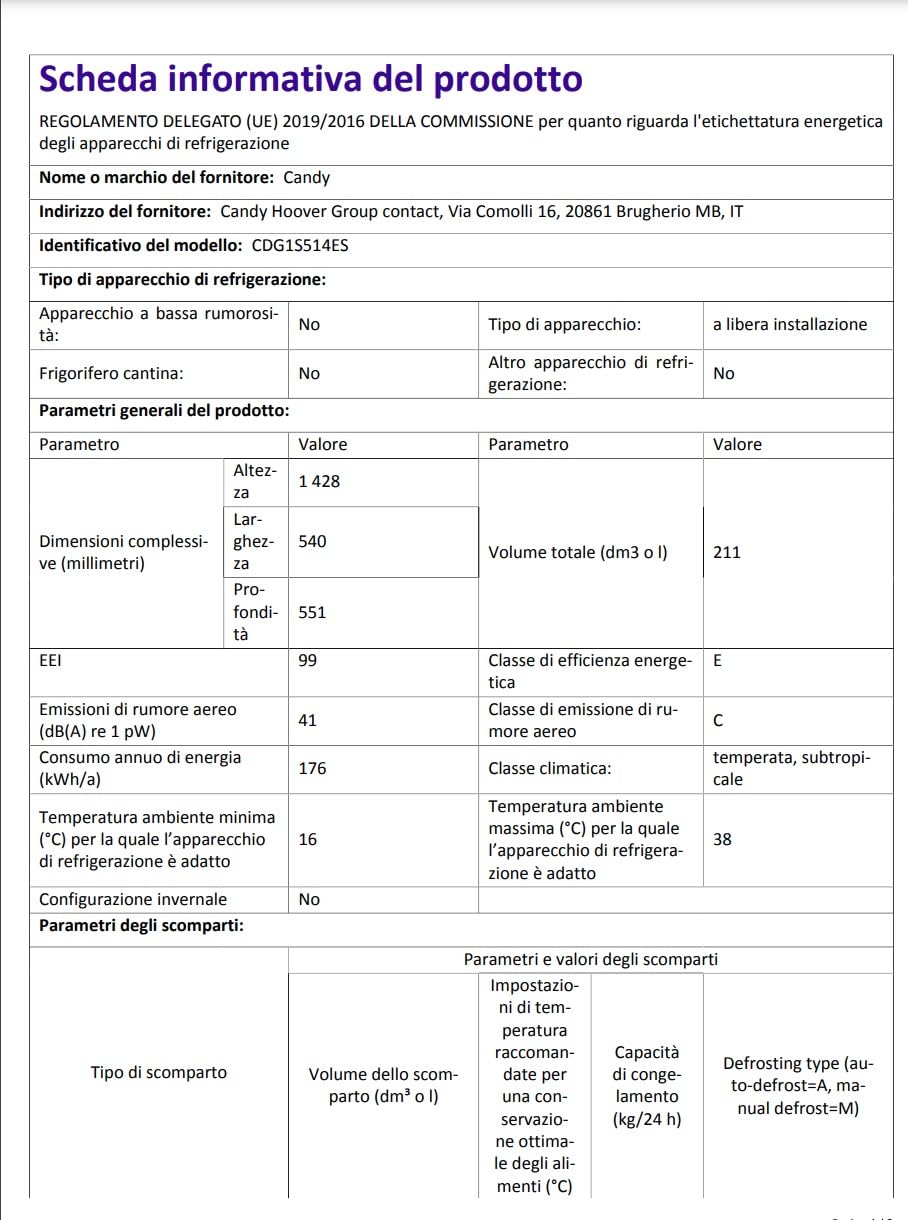 Candy Double Door, CDG1S514ES, Réfrigérateur à libre installation, 242 litres, 41 dB, Silver, AxLxP 143x55x55 cm [Classe d'efficacité énergétique E]