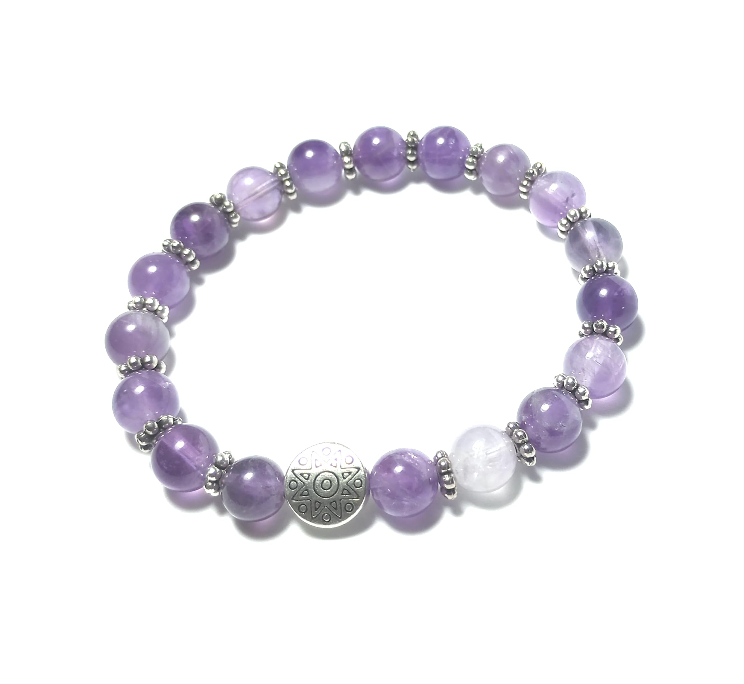 HandmadeGemstone Bracelet with 8mm Healing Crystals, Traveller's Gemstone Bracelet, Healing Crystals for Travel, Adjustable Fit (Amethyst)