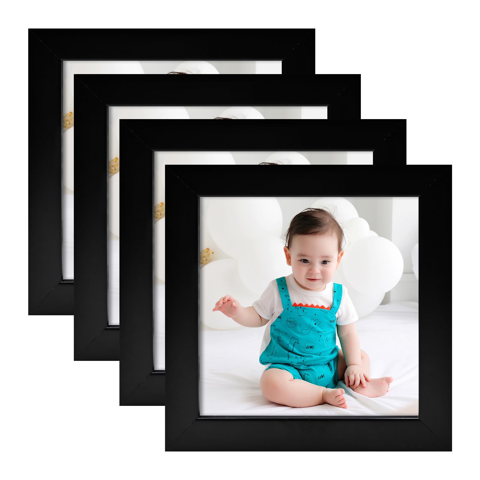 kinlink 4x4 picture frames black?square photo frames with plexiglass for picture 4x4, composite wood picture frames for table top and wall mounting, set of 4
