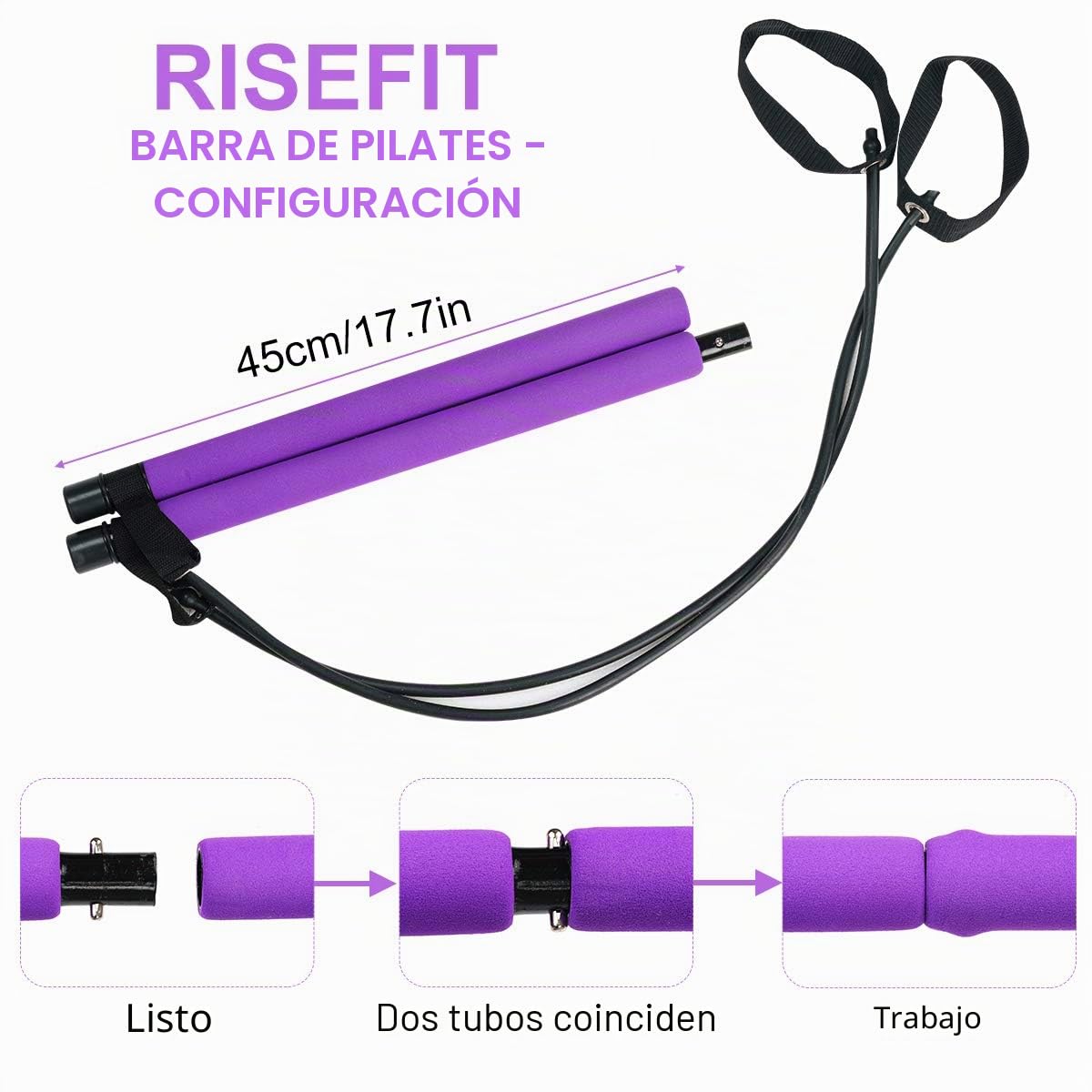 Kit de Barra de Pilates portátil con Banda de Resistencia, Bodybuilding Yoga Pilates Stick con Foot Loop, Core Strength Fitness Gym para Terapia Física, Estiramiento, Esculpido, Torsión