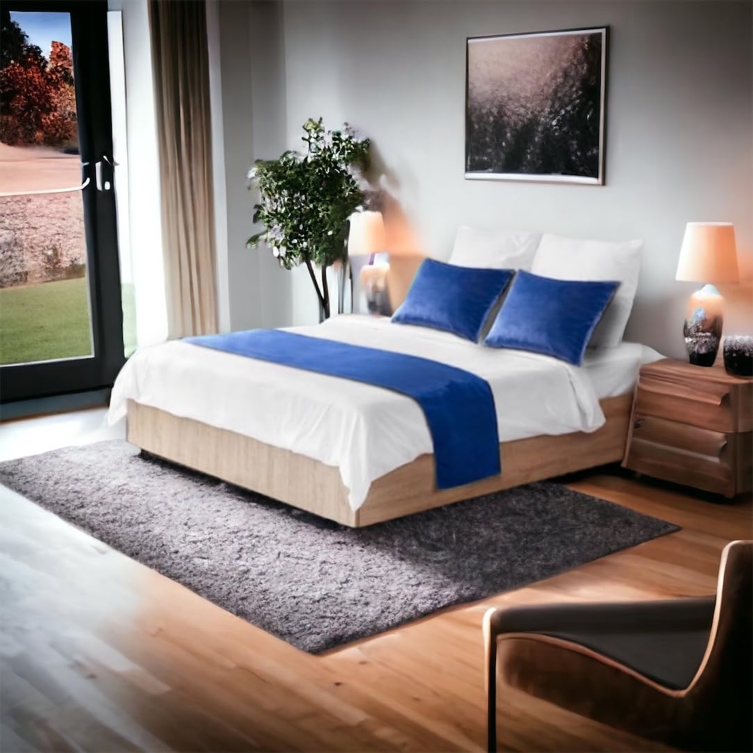 Velvet Bed Runner Bed Scarf Handmade Reversible Perfect For Home and Hotel. (Blue, King 48 x 250cm (18" x 98")) — image 1
