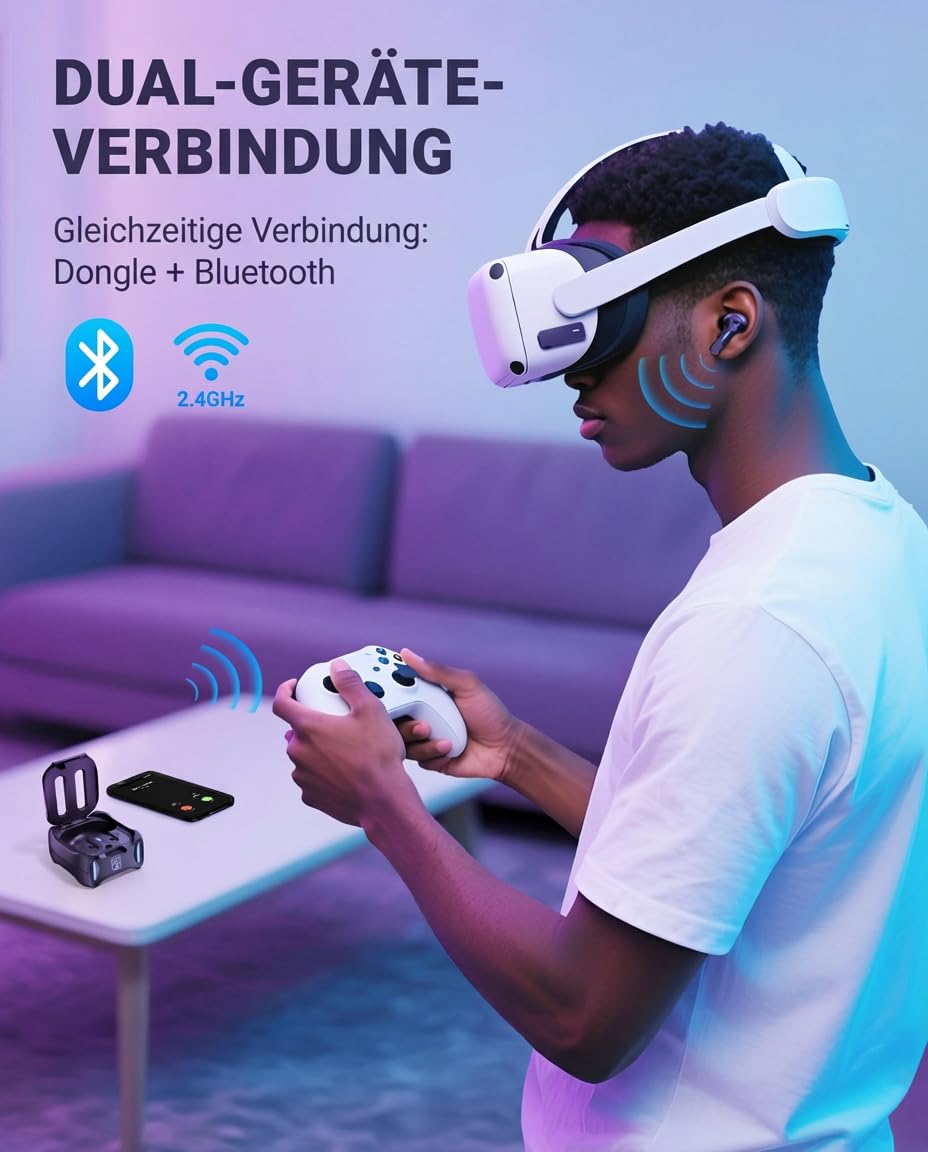 SW4 Pro Gaming In-Ear Kopfhörer mit Mikrofon, kabellos, 2,4G Dongle + Bluetooth Dual-Modus, 20 ms Ultra-Low-Latency, kompatibel mit PS5, PlayStation, Desktop & Laptop PC, VR
