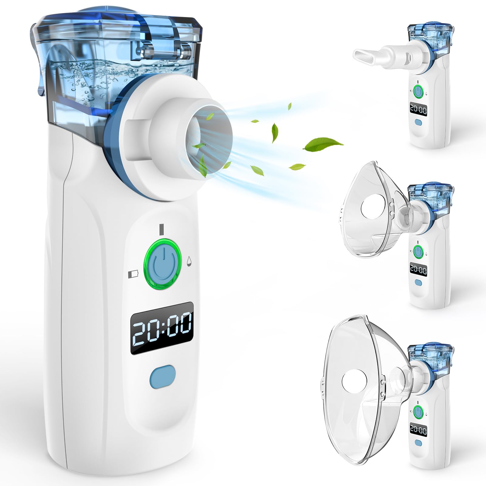 Nigecue Inhalationsgerät Tragbar Vernebler Set Leises Inhalator Verneblergerät mit Mundstück und 2 Maske, USB Wiederaufladbar
