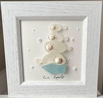 シーグラスアート　♡世界が平和でありますように♡　【アートＬ判】 Amazon.co.jp: シーグラスアート あざらし 平和 幸せ 友好 白