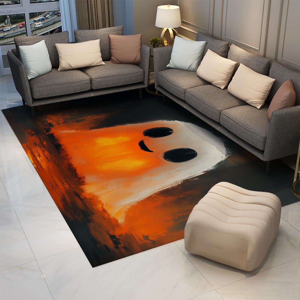 180x270cm Minimalistischer Geist Teppich Orange Pinselstrich Schwarz