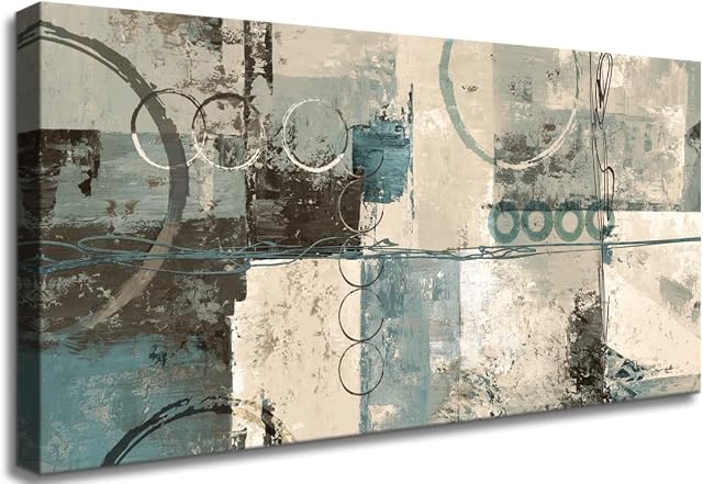 Wall Art Framed Canvas Prints Abstract Painting Country Rustic Artwork for Farmhouse Bedroom Wall Decoration Teal and Brown Large Size