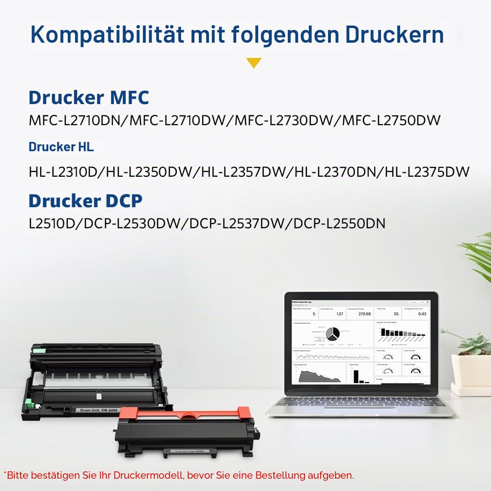 DR2400 TN2420 (1 Trommel + 2 Toner) Ersatz für Brother DR2400 TN2420