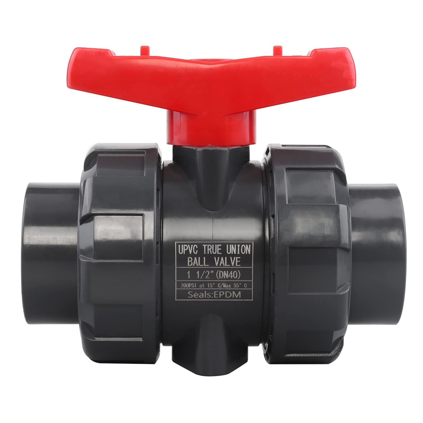 Vanne à boisseau sphérique UPVC avec sièges PTFE réversibles et double union filetée