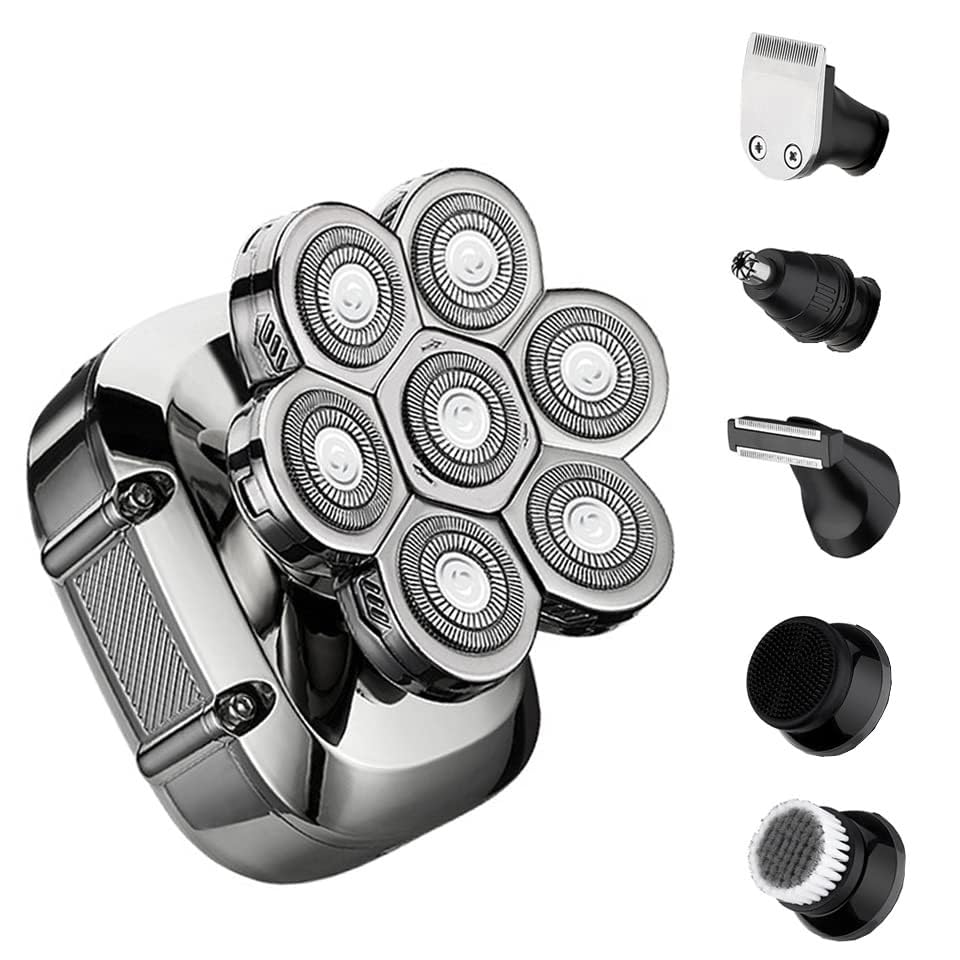 Head Shavers for Bald Men 7-Blade Electric Shaver 6 in 1 Electric Razor Bald Hair Clipper Wet Dry