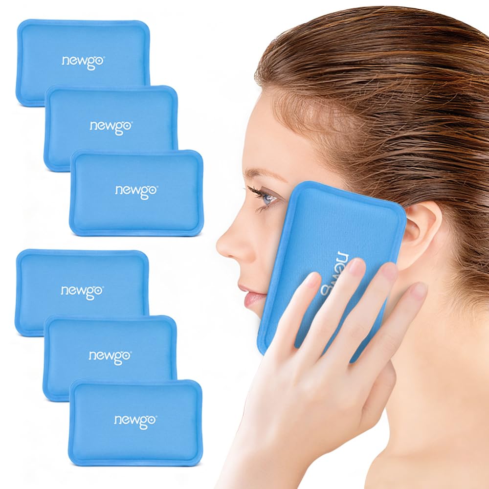 NEWGO Mini Ice Packs (6 Packs) Gel Cold Packs for Injuries Reusable, Face Ice Pack for Face Surgery, Teeth Pain, Tired Eyes, Kid's Boo Boos, Bruises, Headaches,Breastfeeding 4.5"X 3.2" Blue