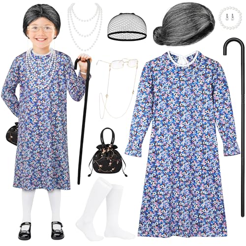 Disfraz niña abuela 8-10 años 10 piezas con peluca miniatura 1
