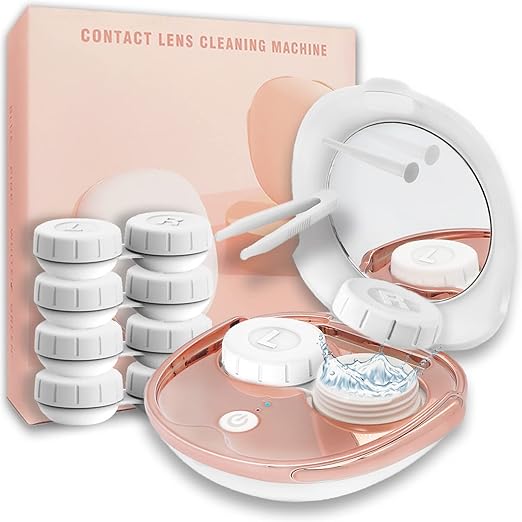 Contact Lens Cleaner, Portable Ultrasonic Contact Lens Cleaning Machine with USB Charger and Solution Soak Case Kit for Soft Lens, Colored Contact Lens, Hard Lens, RGP Lens and OK Lens (White)