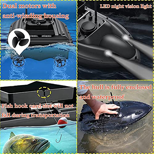 Barco teledirigido para Cebo de Carpas con visión Nocturna LED, navegación Inteligente hasta 500 m, Incluye Bolsa de Transporte y sonda de Pesca, Compatible con baterías de 5200/12000 mAh.