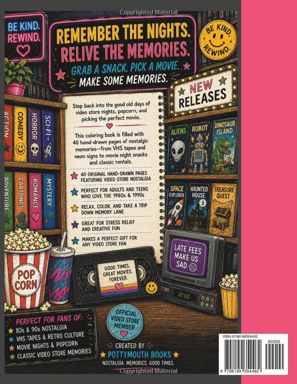 Video Store Memories: A Nostalgic Adult Coloring Book Inspired by VHS Tapes, Friday Night Rentals & Retro Movie Nights: 40+ Pages of Retro Fun ... Cards, and Classic 80s & 90s Nostalgia image 3