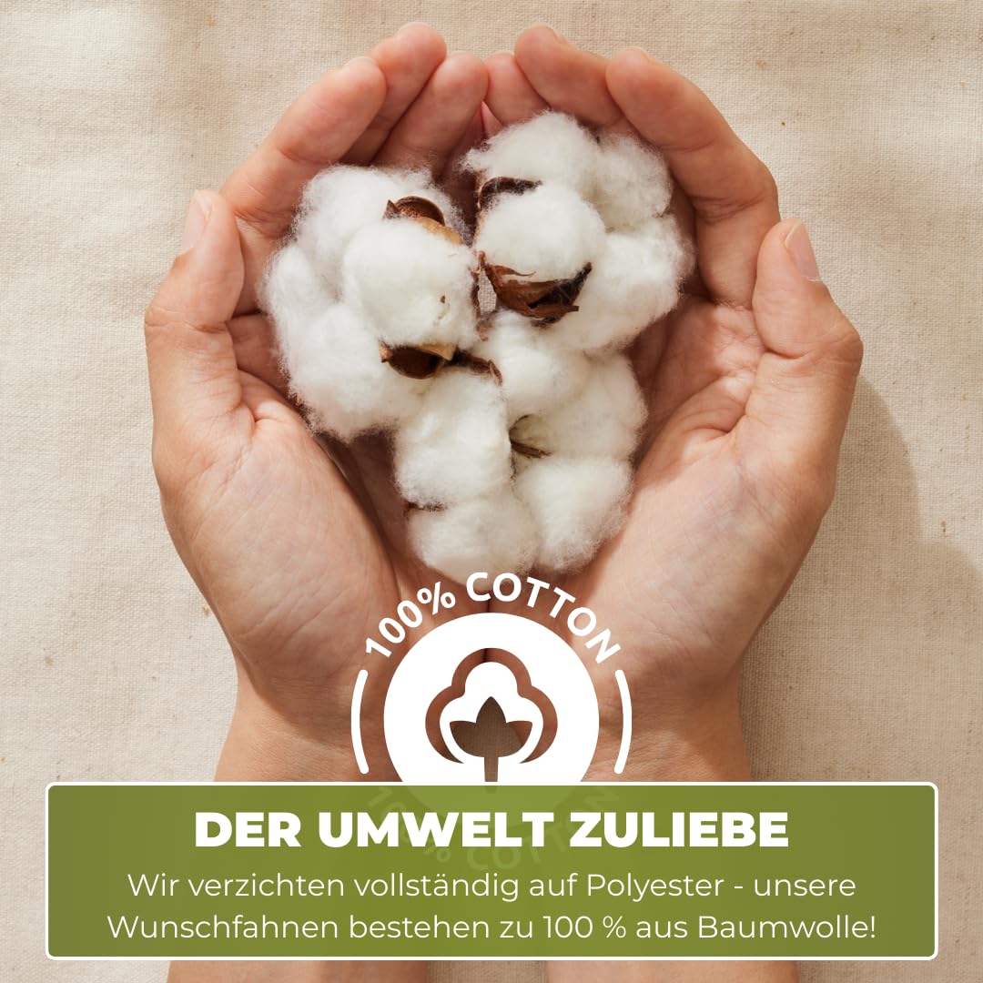 Wunschfahnen traditionell - 12,00 Meter | 35 Fähnchen (je 32x38cm) | 100% Baumwolle | Stoff Wimpelkette outdoor | Fahne Garten…