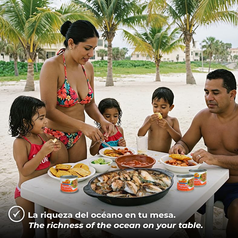 Miniatura 5 de Eveba Pepitonas En Salsa Picante - Auténticas almejas venezolanas en salsa picante - Mariscos enlatados gourmet - Pepitones listos para comer -