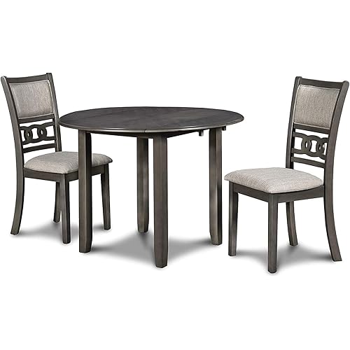 New Classic Furniture Gia Drop Leaf Dining Table with Two Chairs, 42-Inch, Gray
