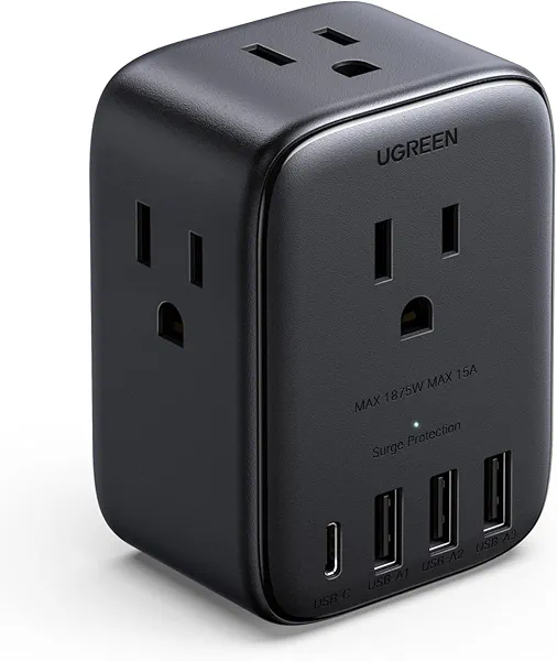 UGREEN Multi Plug Outlet Extender with Surge Protection, Compact 4-Sided 8-Port Design, GaN Power Strip with 20W PD Charging for iPhone, iPad Series, College Dorm/Office/Home/Travel Essentials 2025