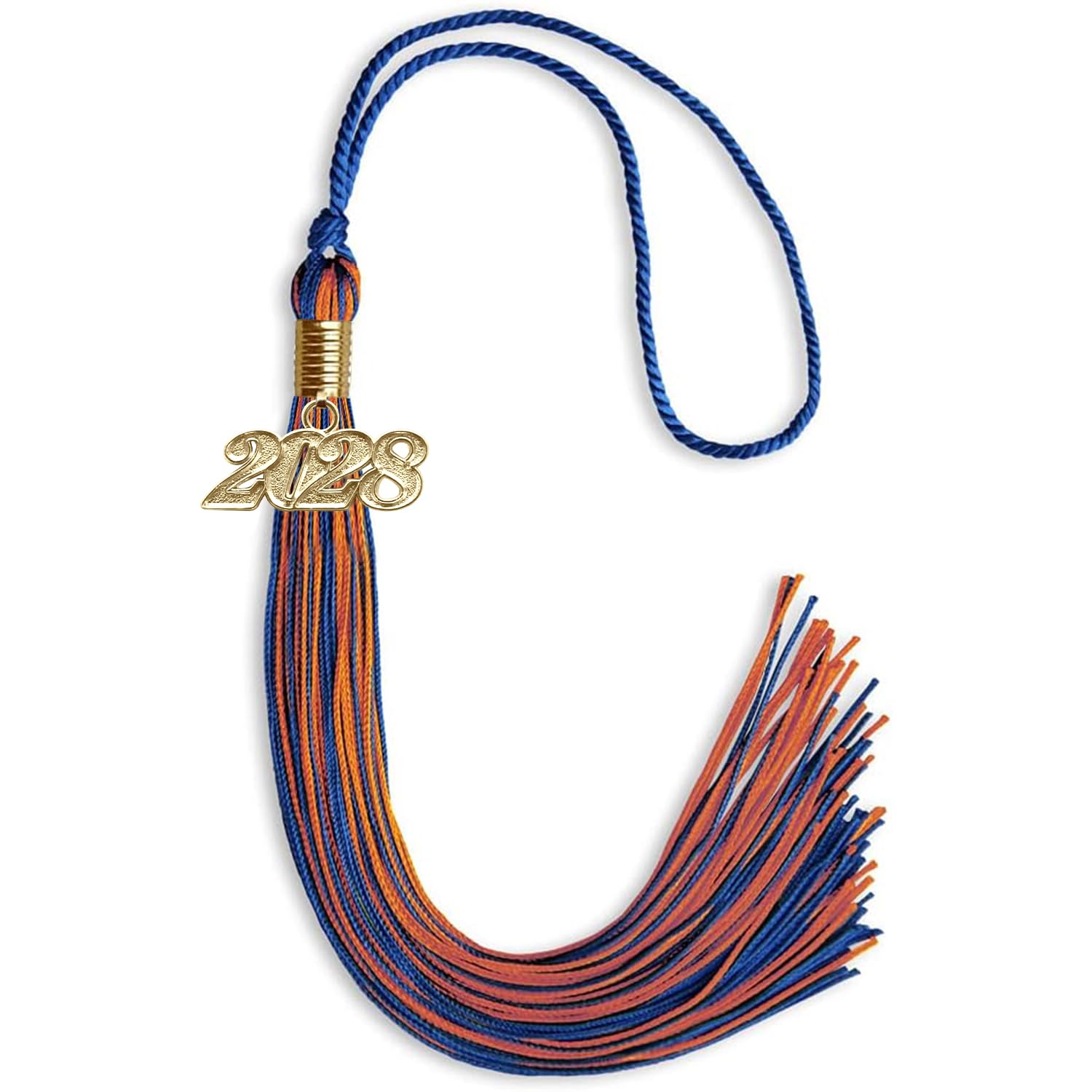 Endea Graduation Mixed Double Color Tassel with Gold Date Drop (Royal Blue/Orange, 2028)