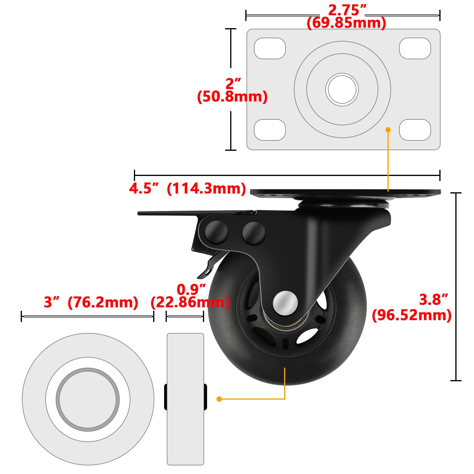Heavy Duty Plate Casters - 2000 LBS Load -6