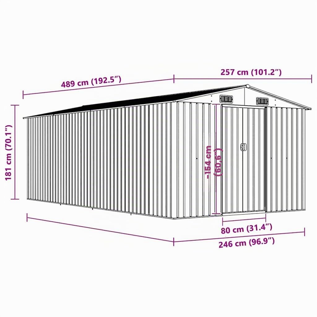 vidaXL Capanno da Giardino in Metallo Marrone 257x497x178 cm Casetta Attrezzi